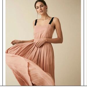 REISS Luella Pleated Midi Dress Blush Pink with Black Straps Size 4